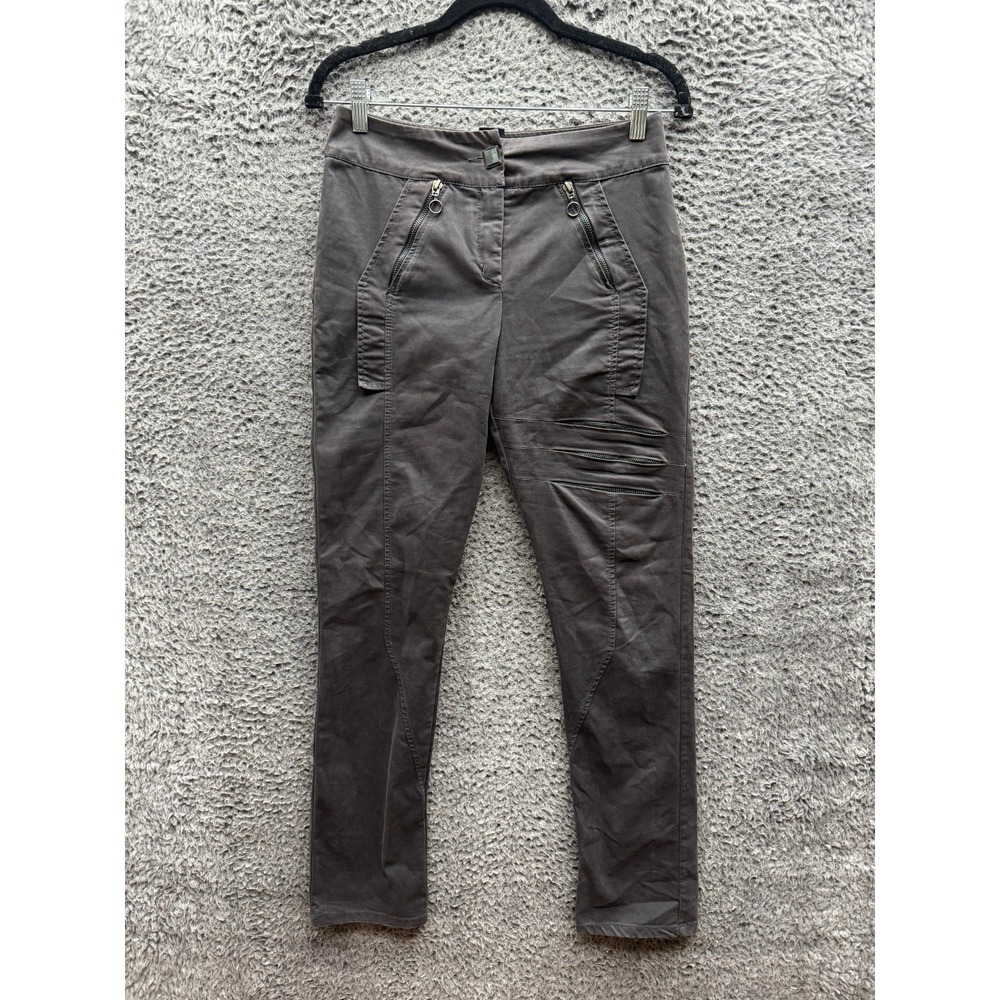 Legatte Italy Slim Fit Tapered Stretch Moto Utility Pants Gray Womens Size 6 US